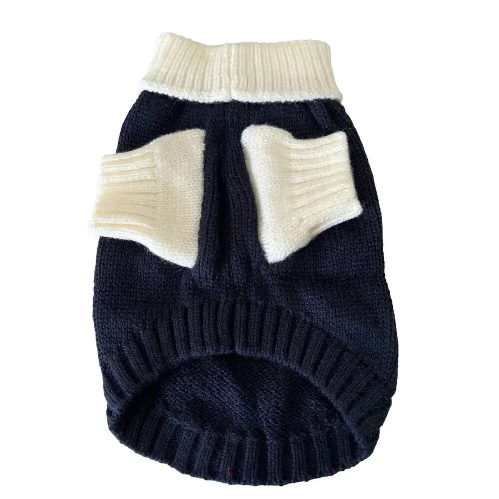 Navy Blue & White Bow Tie Dog Sweater size S